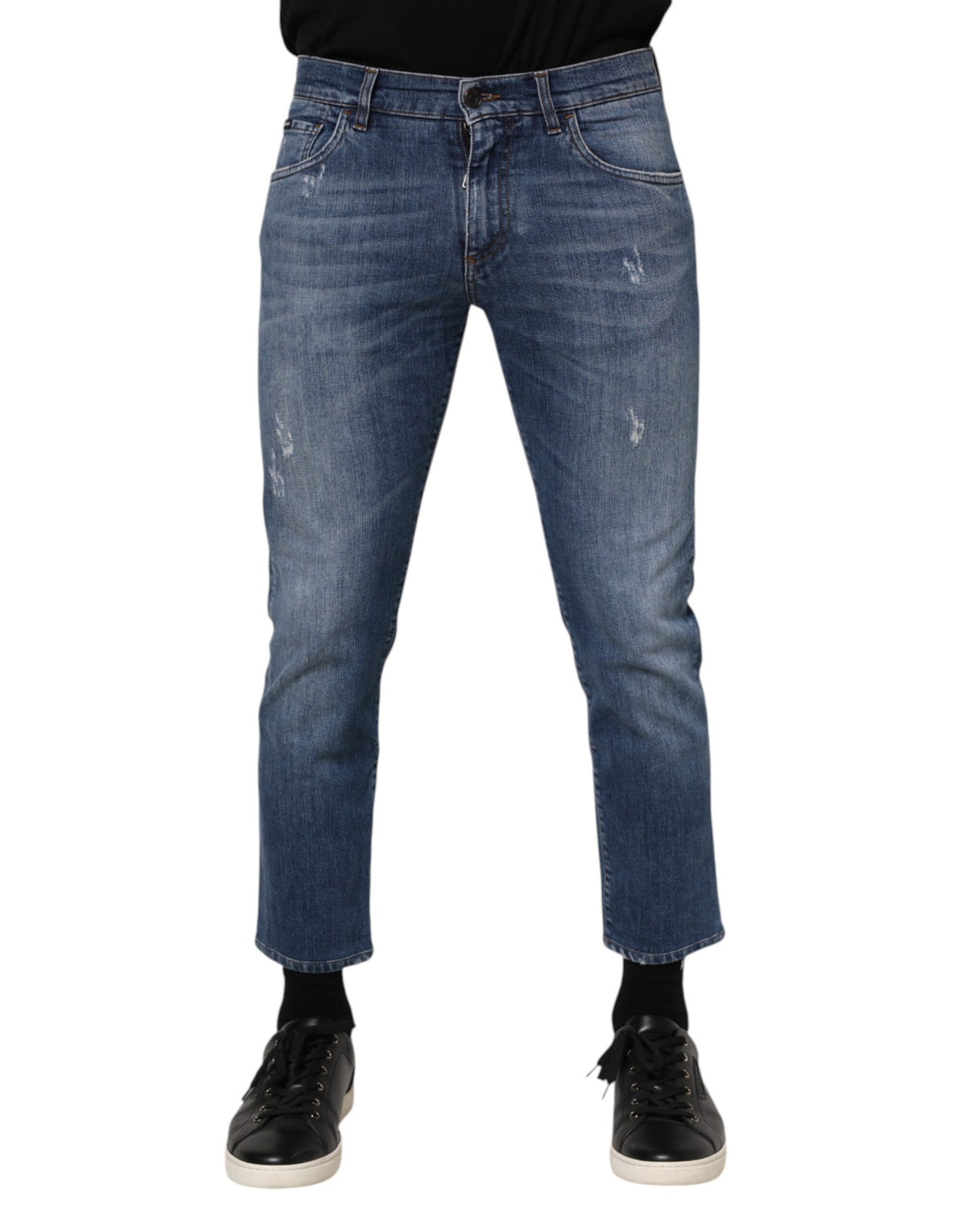 Jeans en jean bleu en coton avec plaque de logo Dolce &amp; Gabbana