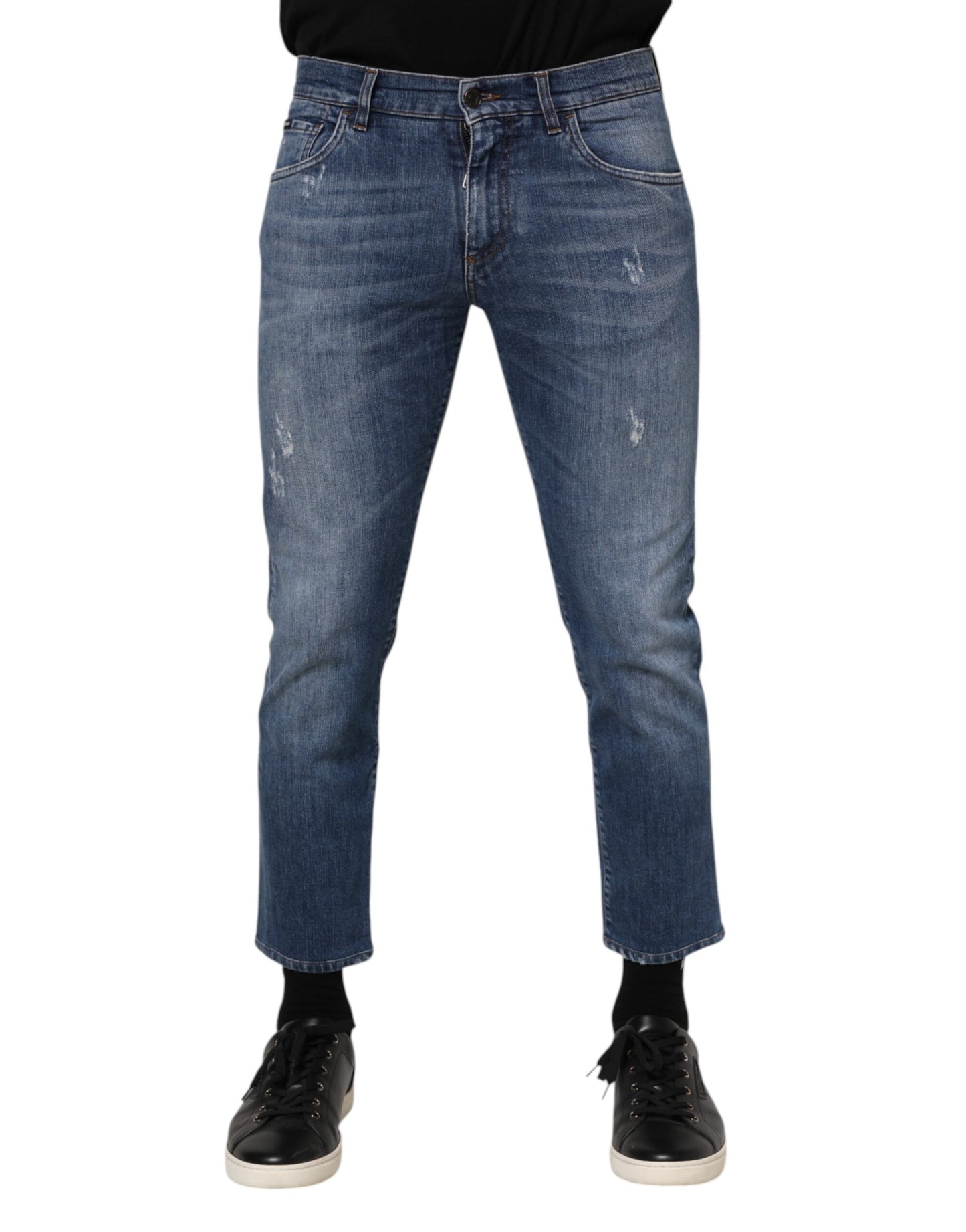 Jeans en jean bleu en coton avec plaque de logo Dolce &amp; Gabbana