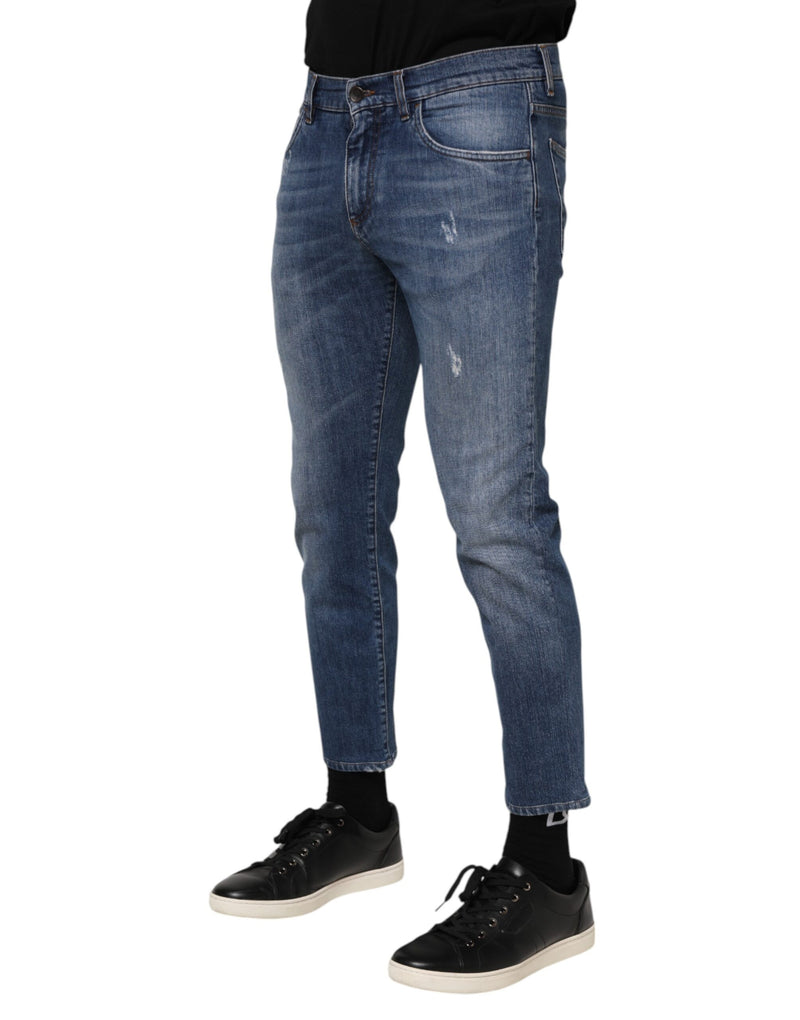 Jeans en jean bleu en coton avec plaque de logo Dolce &amp; Gabbana