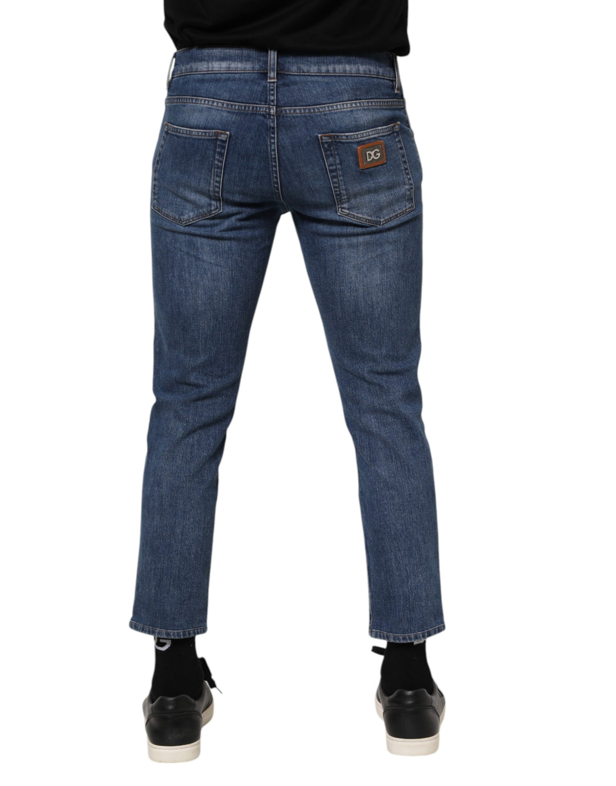 Jeans en jean bleu en coton avec plaque de logo Dolce &amp; Gabbana