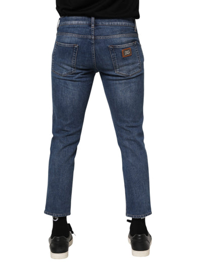 Dolce & Gabbana Blue Cotton Logo Plaque Denim Jeans