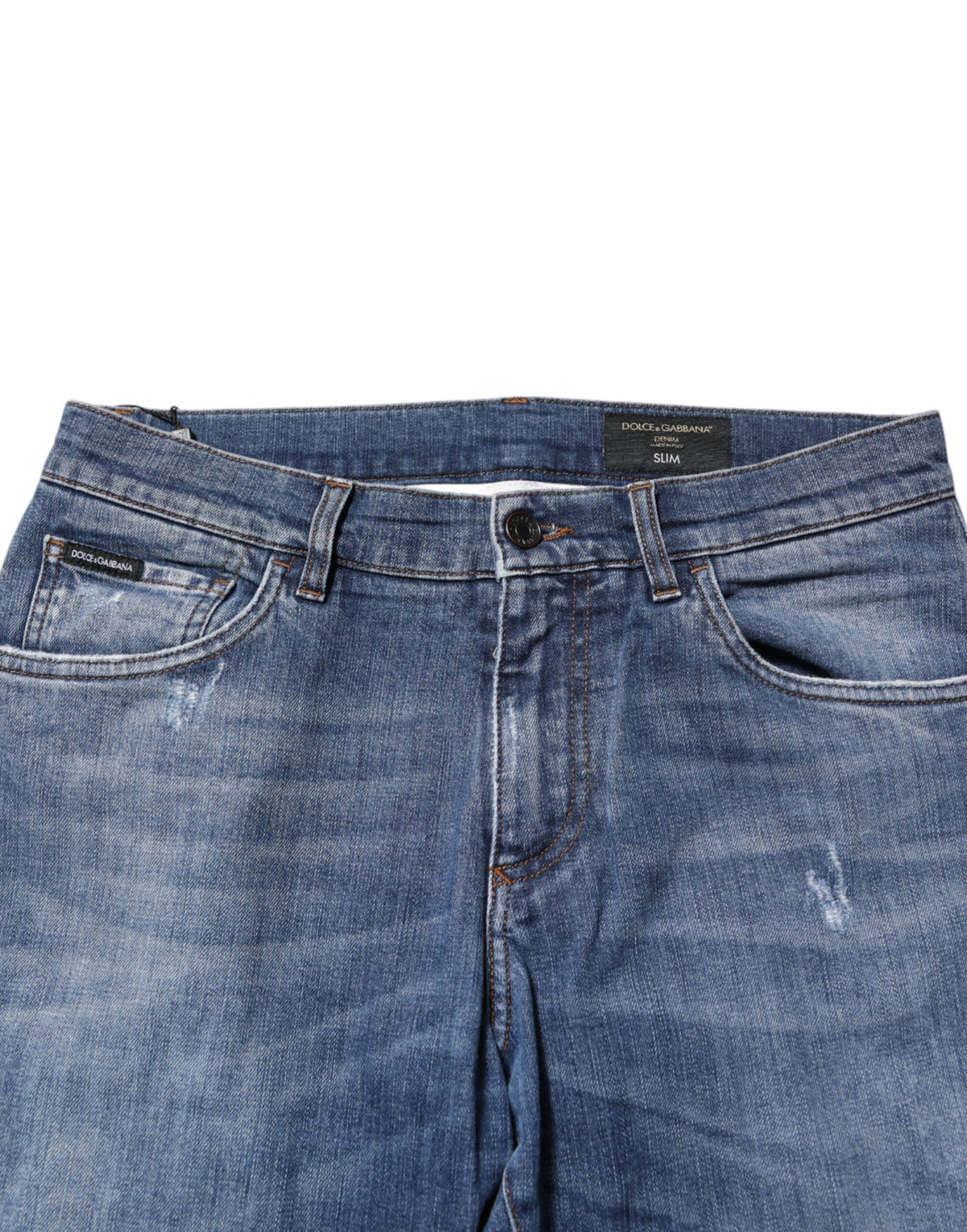 Jeans en jean bleu en coton avec plaque de logo Dolce &amp; Gabbana