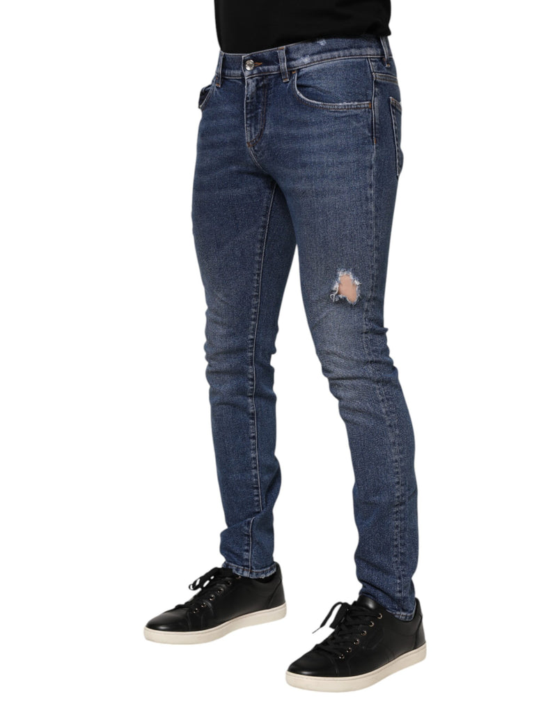 Jean slim en coton bleu pour homme Dolce &amp; Gabbana avec plaque logo.