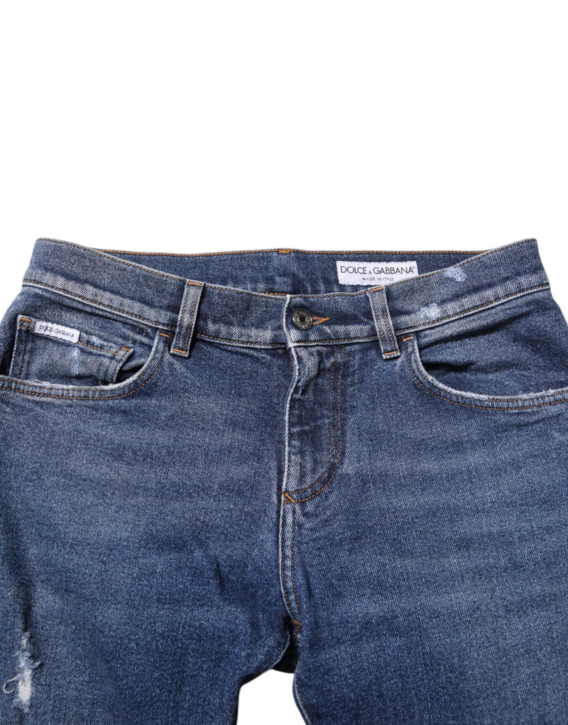 Jean slim en coton bleu pour homme Dolce &amp; Gabbana avec plaque logo.