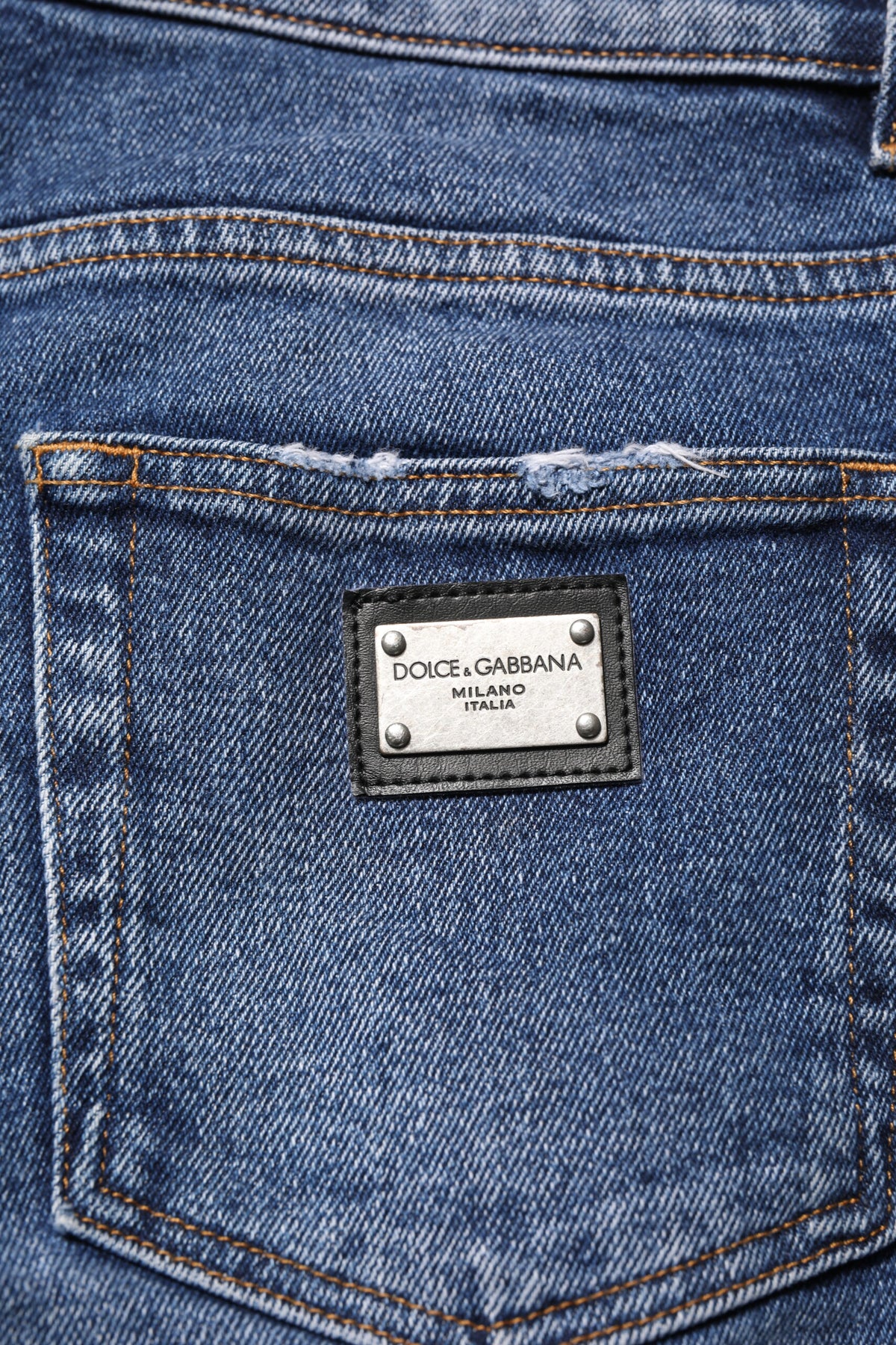 Jean slim en coton bleu pour homme Dolce &amp; Gabbana avec plaque logo.