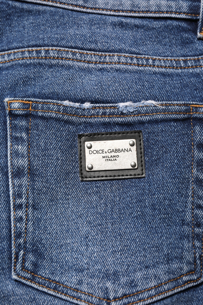 Jean slim en coton bleu pour homme Dolce &amp; Gabbana avec plaque logo.