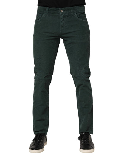 Dolce & Gabbana Green Cotton Corduroy Skinny Pants