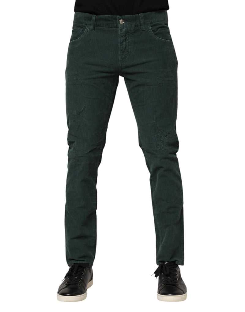 Dolce &amp; Gabbana groene katoenen corduroy skinny broek