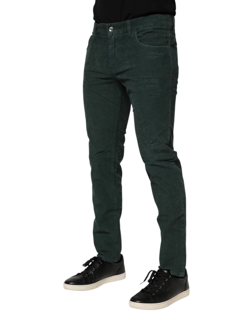 Dolce &amp; Gabbana groene katoenen corduroy skinny broek