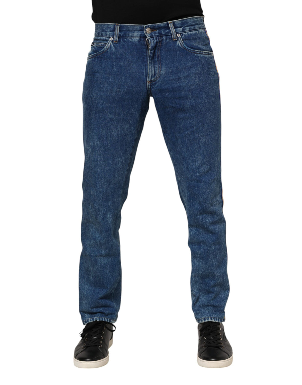 Jeans en jean bleu en coton avec plaque de logo Dolce &amp; Gabbana