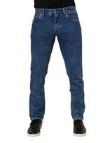 Jeans en jean bleu en coton avec plaque de logo Dolce &amp; Gabbana
