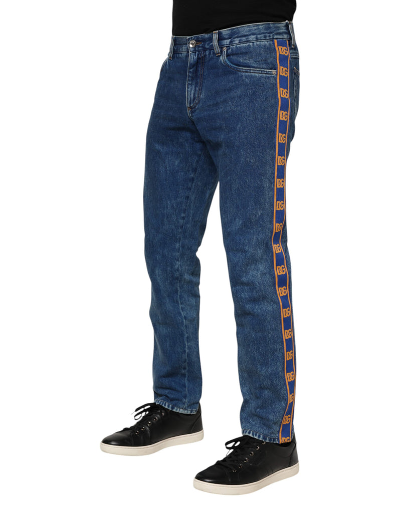 Jeans en jean bleu en coton avec plaque de logo Dolce &amp; Gabbana