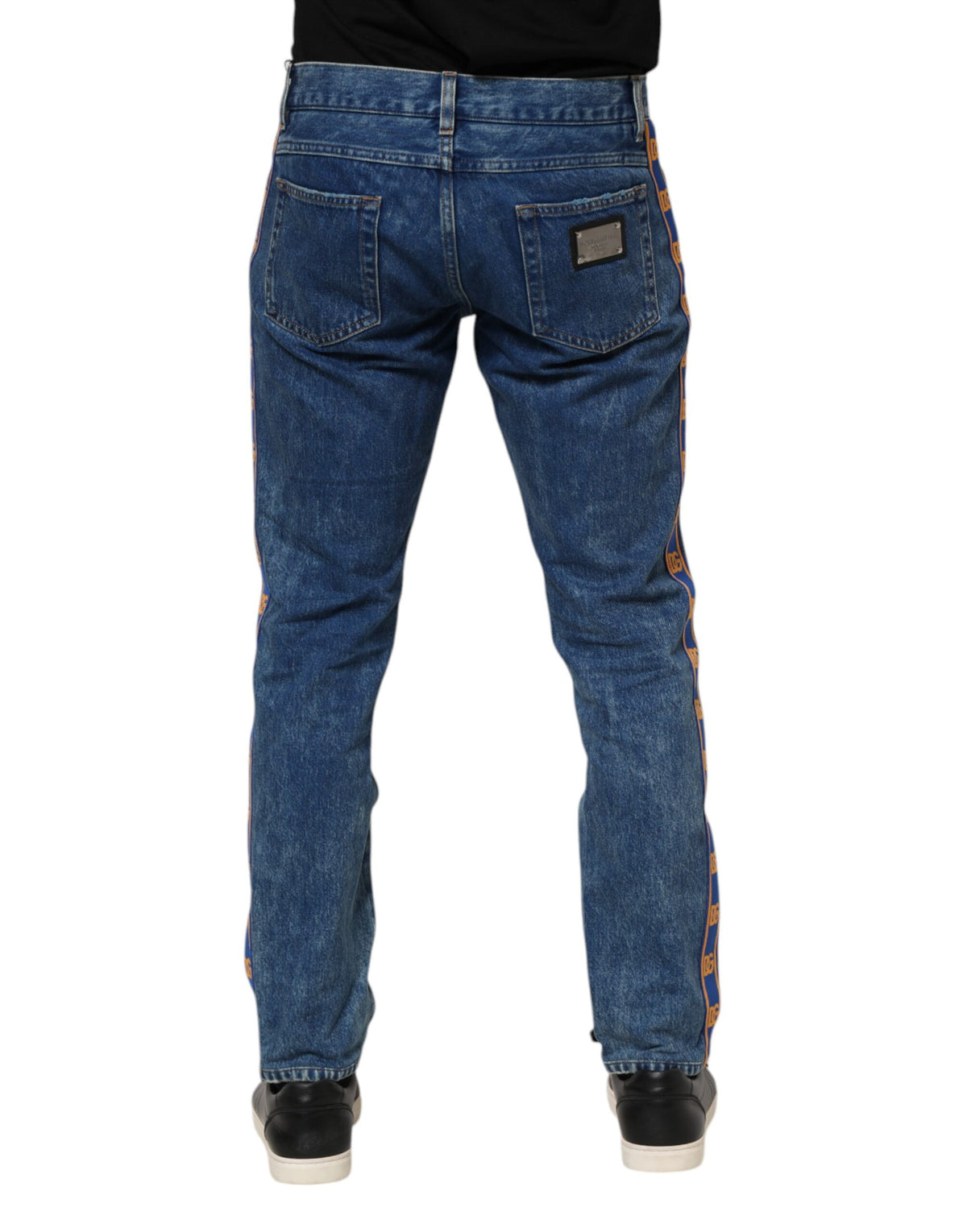 Jeans en jean bleu en coton avec plaque de logo Dolce &amp; Gabbana