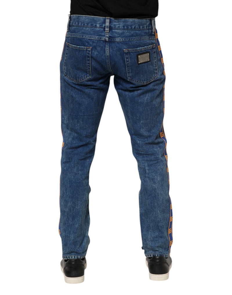 Jeans en jean bleu en coton avec plaque de logo Dolce &amp; Gabbana