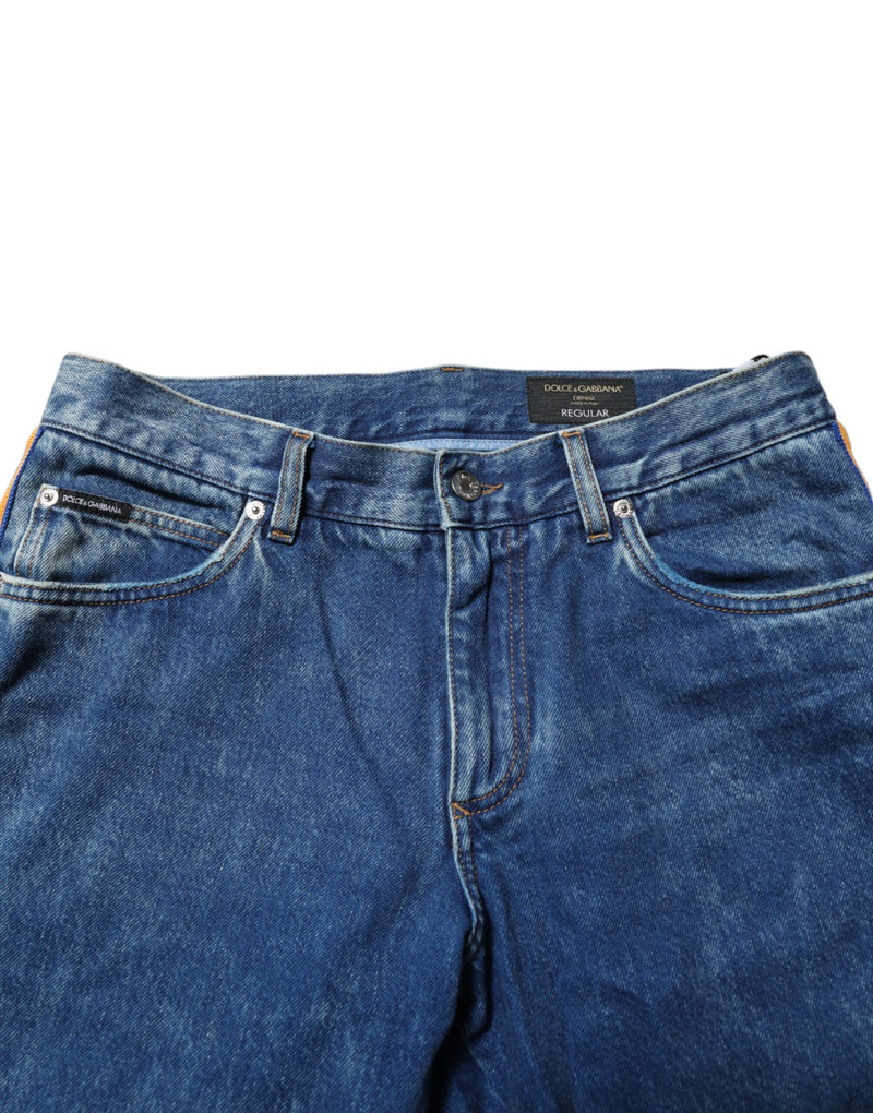 Jeans en jean bleu en coton avec plaque de logo Dolce &amp; Gabbana