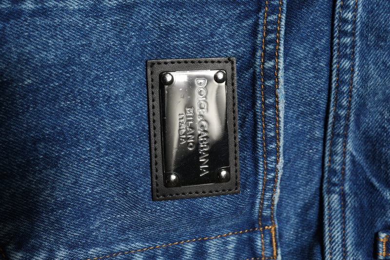 Jeans en jean bleu en coton avec plaque de logo Dolce &amp; Gabbana