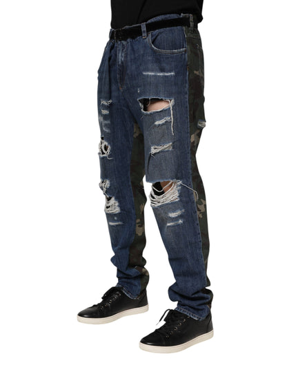 Dolce & Gabbana Blue Cotton Camouflage Denim Jeans