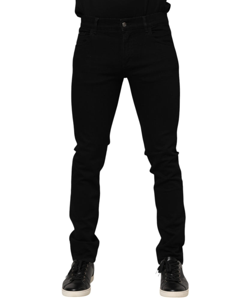 Dolce &amp; Gabbana Donkerblauwe Goudkleurige Logo Plakje Denim Jeans