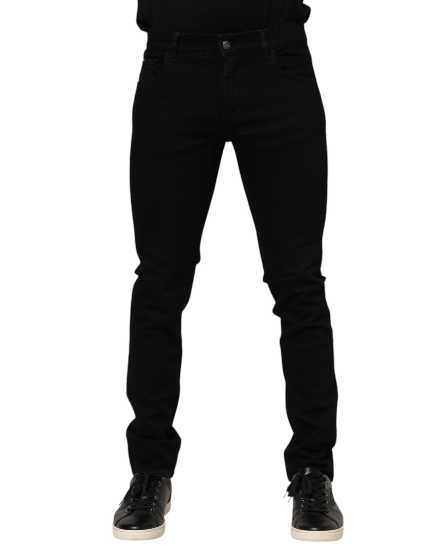 Jeans en jean doré Dolce &amp; Gabbana en coton bleu foncé avec plaque logo.