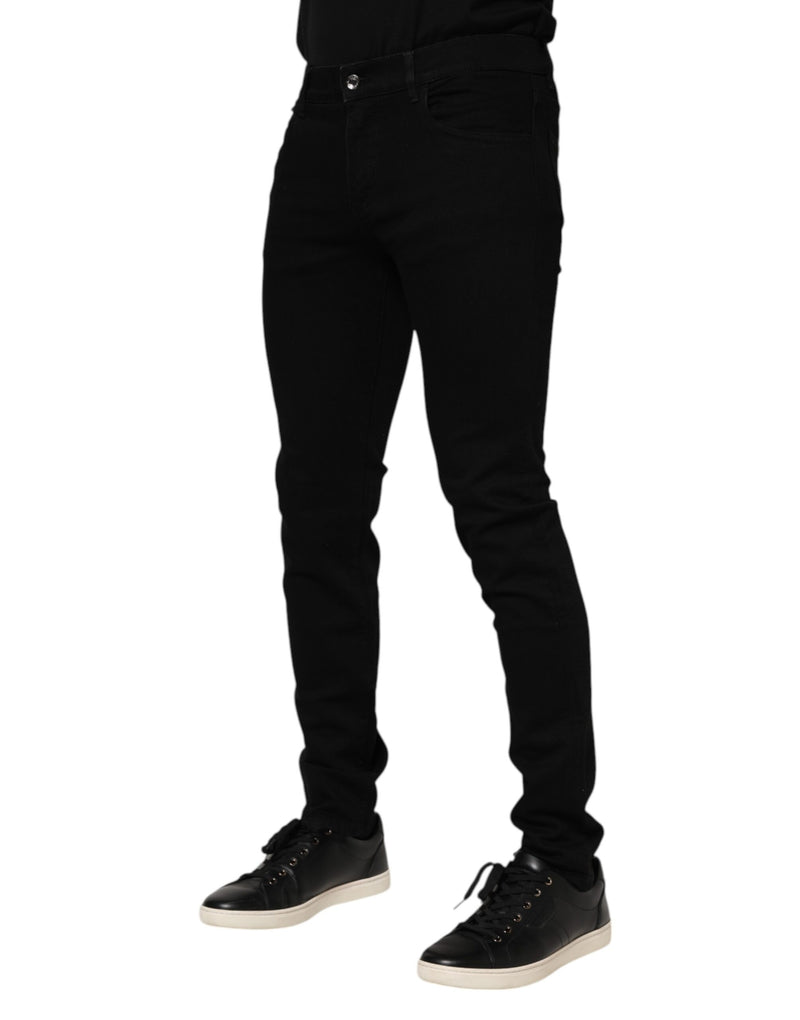 Dolce &amp; Gabbana Donkerblauwe Goudkleurige Logo Plakje Denim Jeans
