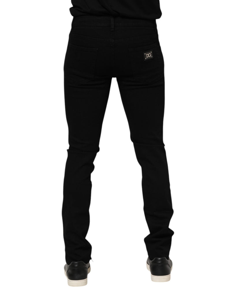 Dolce &amp; Gabbana Donkerblauwe Goudkleurige Logo Plakje Denim Jeans