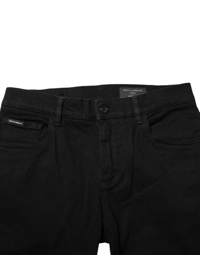 Dolce &amp; Gabbana Donkerblauwe Goudkleurige Logo Plakje Denim Jeans