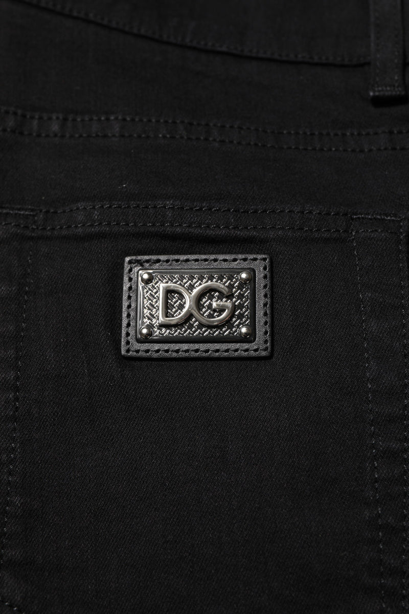 Dolce &amp; Gabbana Donkerblauwe Goudkleurige Logo Plakje Denim Jeans