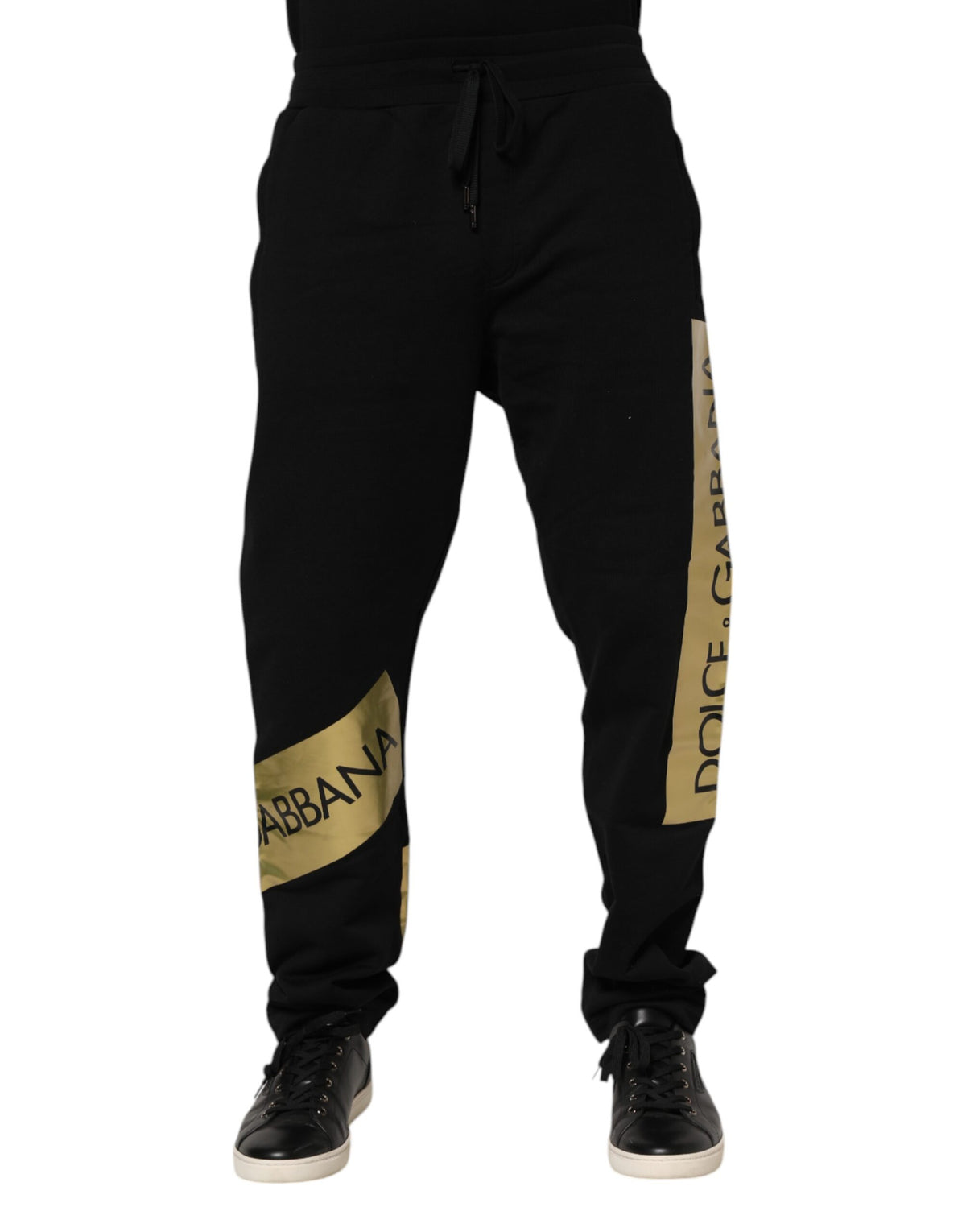 Pantalon de jogging homme en coton noir avec logo à bande de Dolce &amp; Gabbana