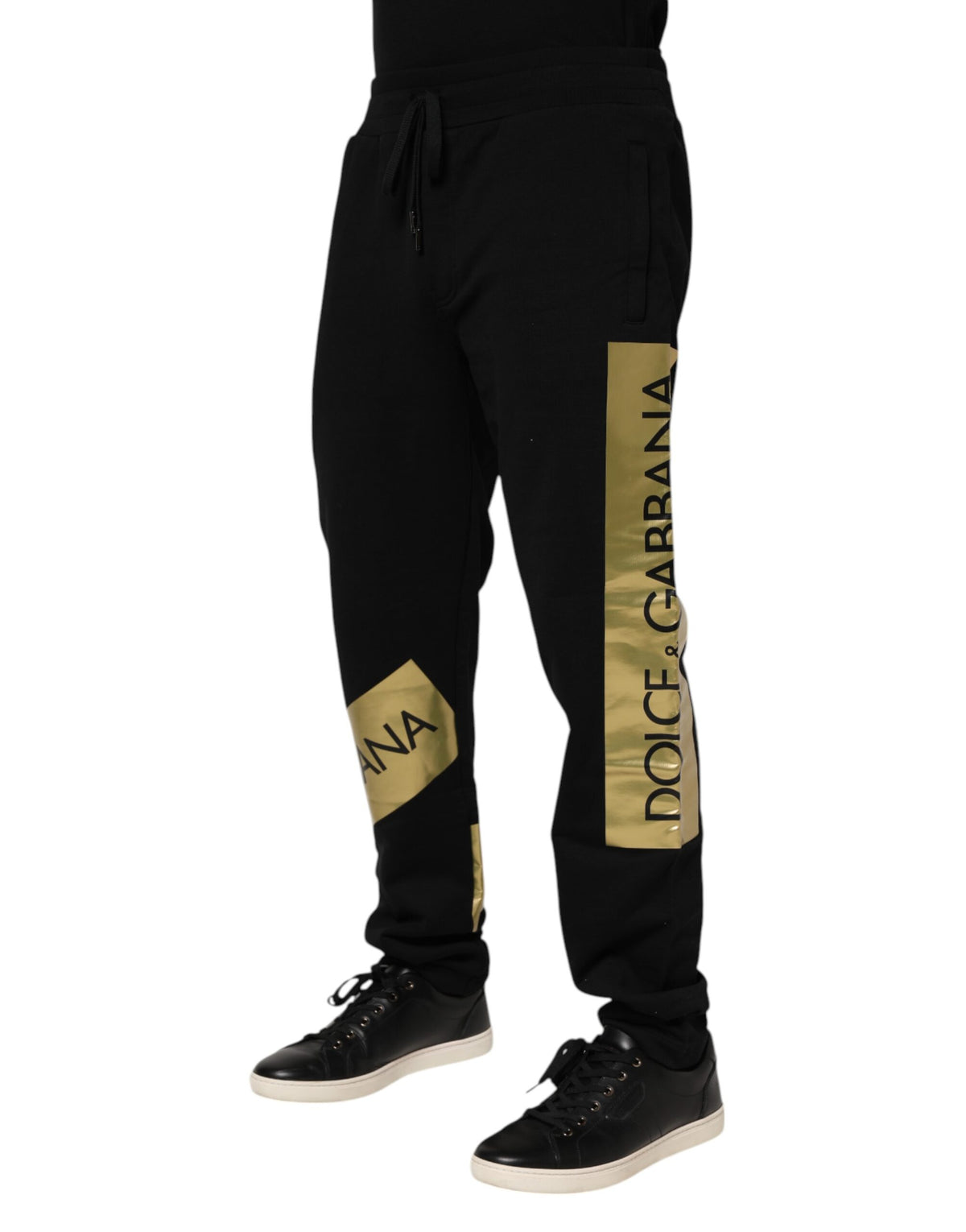 Pantalon de jogging homme en coton noir avec logo à bande de Dolce &amp; Gabbana