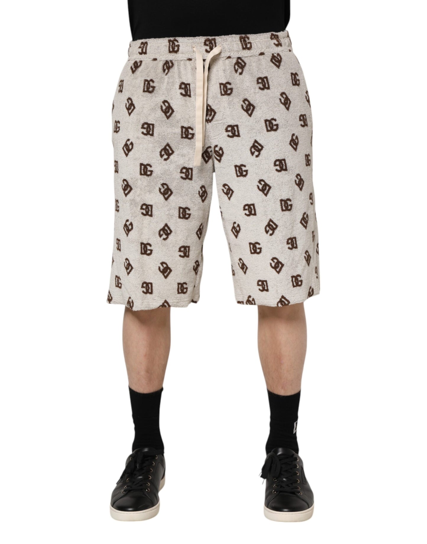 Shorts Bermuda pour homme en coton blanc avec imprimé DG Mania de Dolce &amp; Gabbana