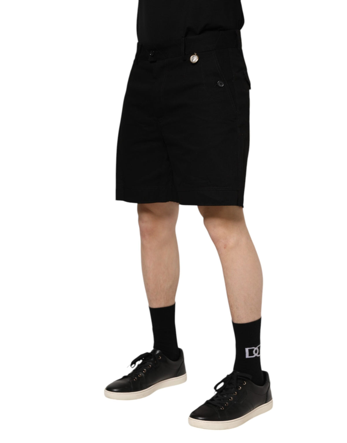 Shorts Bermuda pour homme en coton noir, longueur genou, Dolce &amp; Gabbana