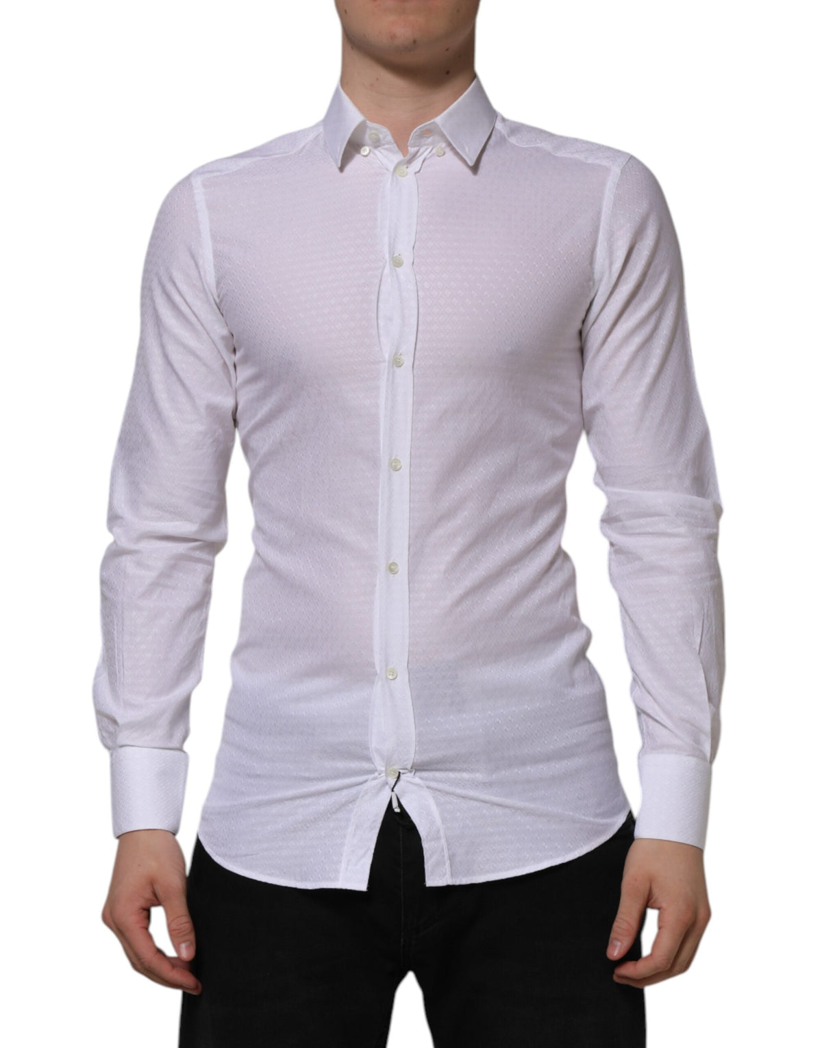 Chemise habillée à manches longues en coton blanc doré de Dolce &amp; Gabbana