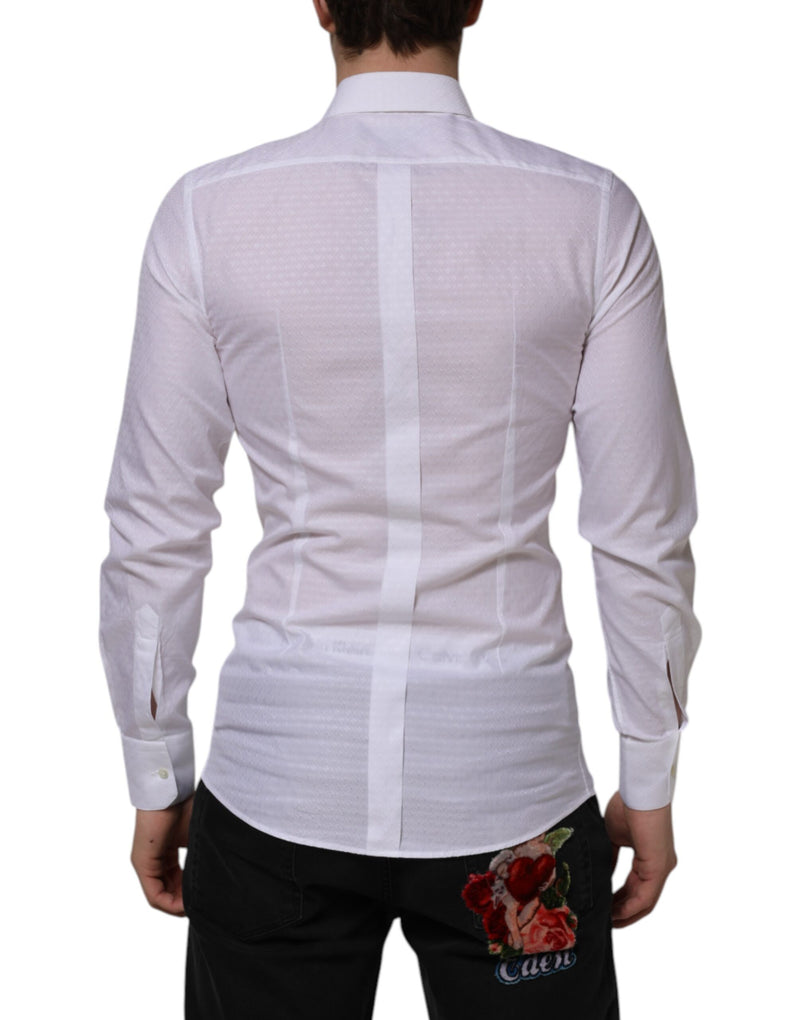 Dolce &amp; Gabbana wit katoenen overhemd met gouden details en lange mouwen.