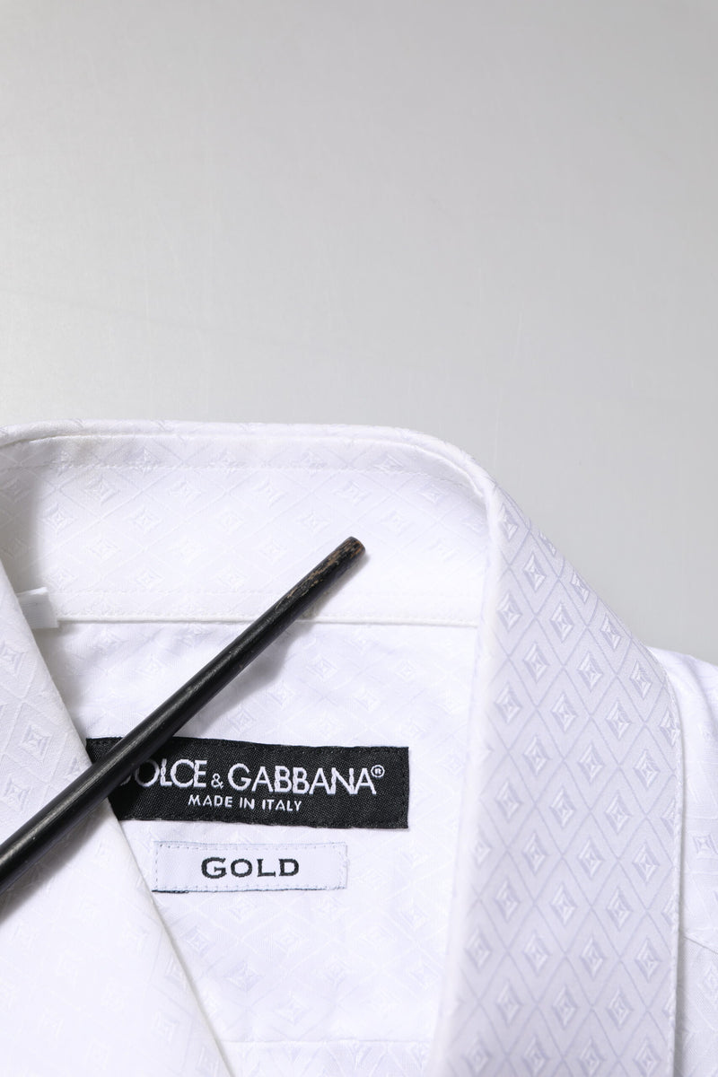 Dolce &amp; Gabbana wit katoenen overhemd met gouden details en lange mouwen.