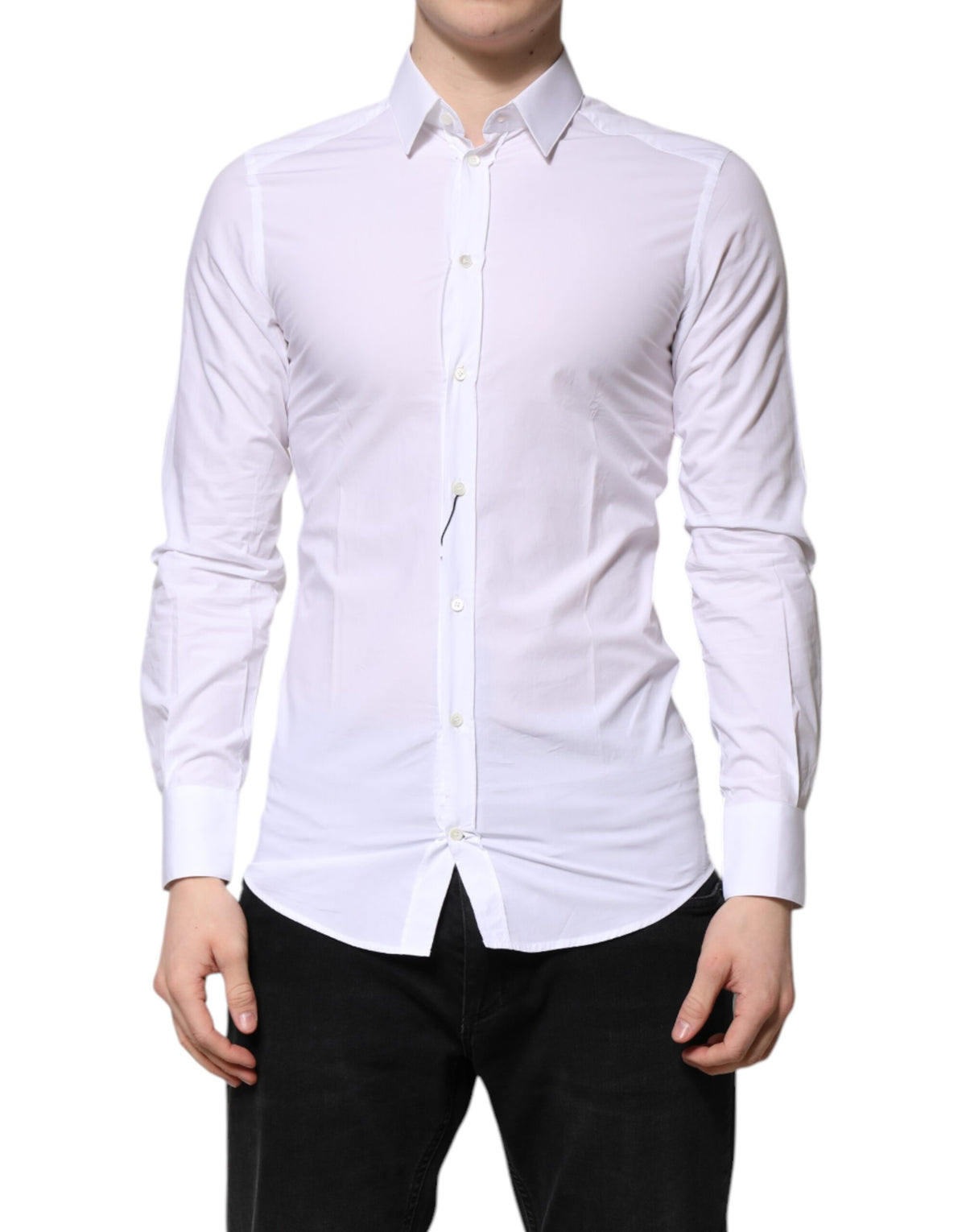 Chemise habillée à manches longues en coton blanc doré de Dolce &amp; Gabbana