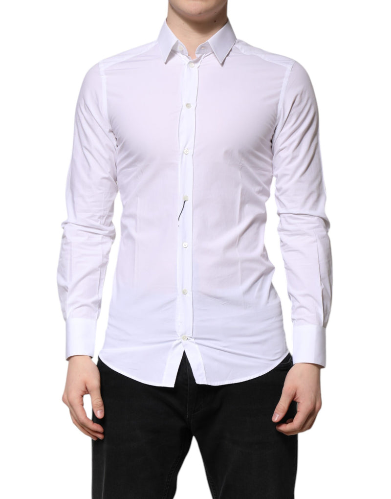Dolce &amp; Gabbana wit katoenen overhemd met gouden details en lange mouwen.