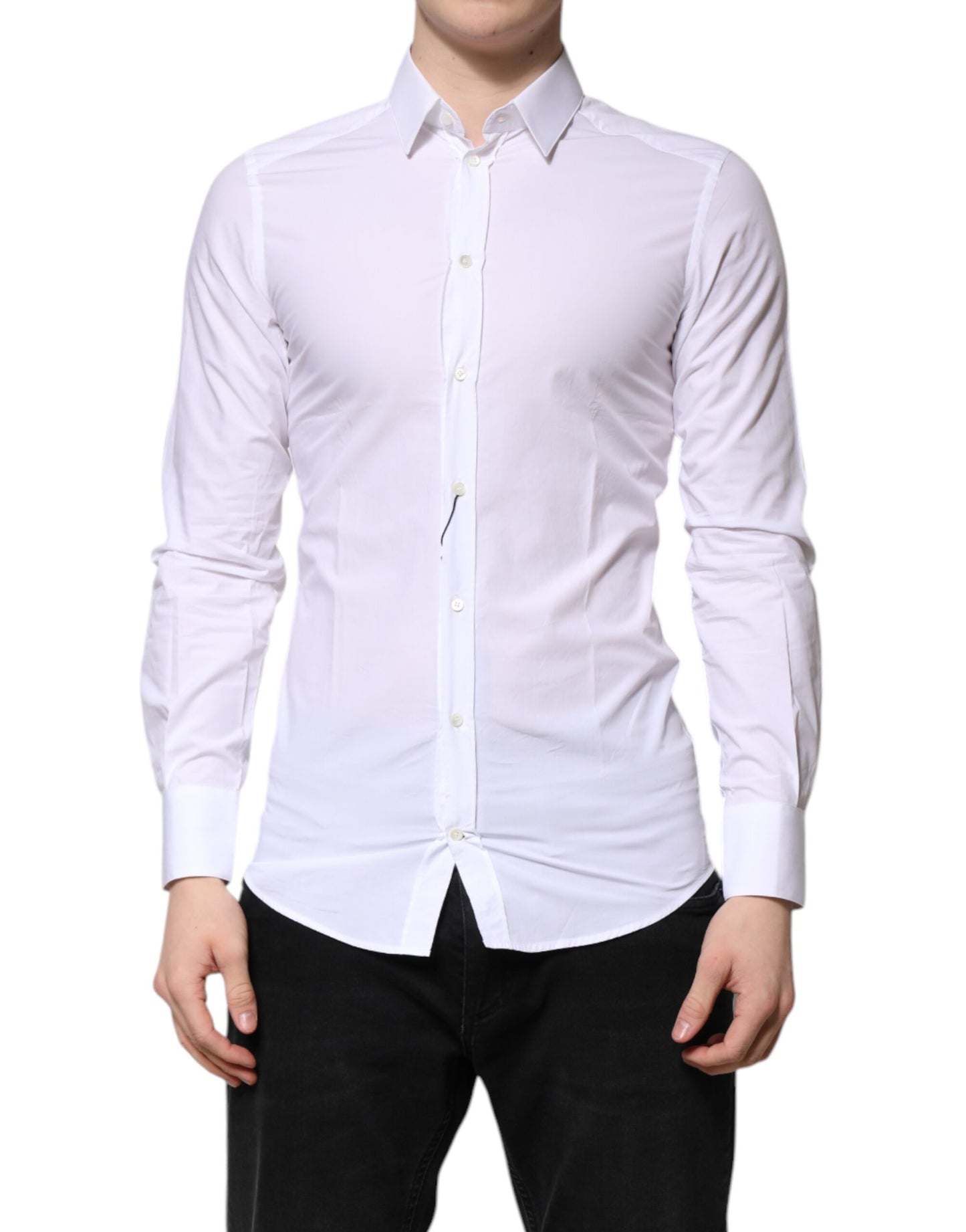 Chemise habillée à manches longues en coton blanc doré de Dolce &amp; Gabbana