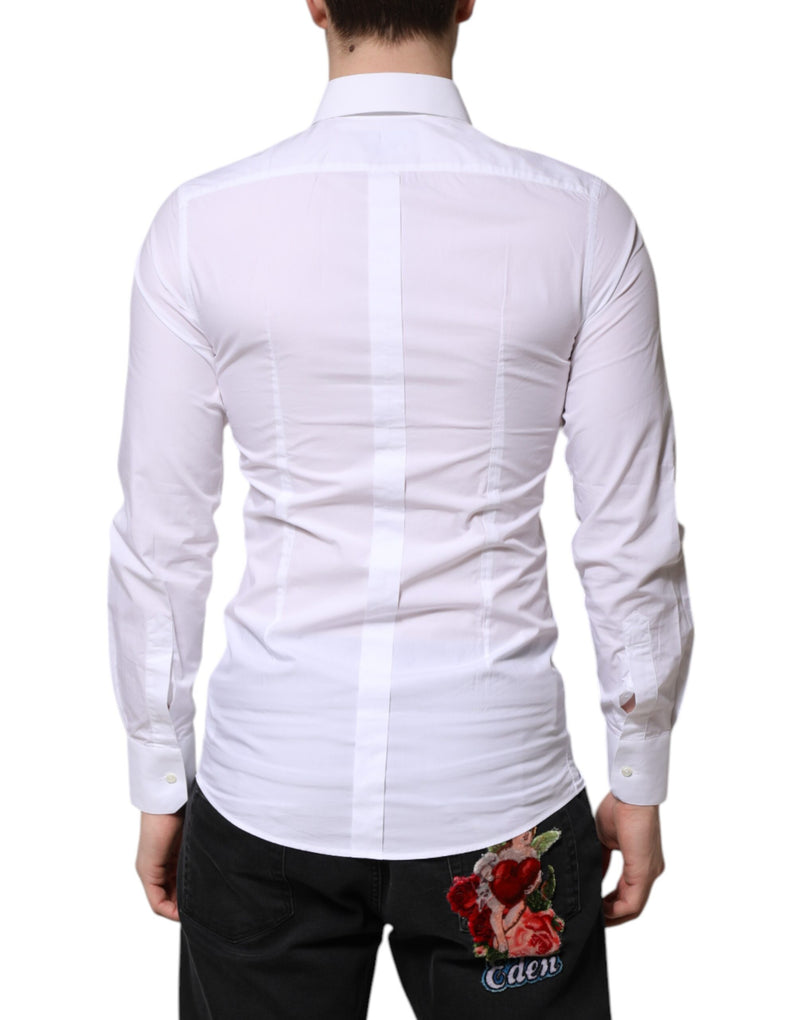 Dolce &amp; Gabbana wit katoenen overhemd met gouden details en lange mouwen.