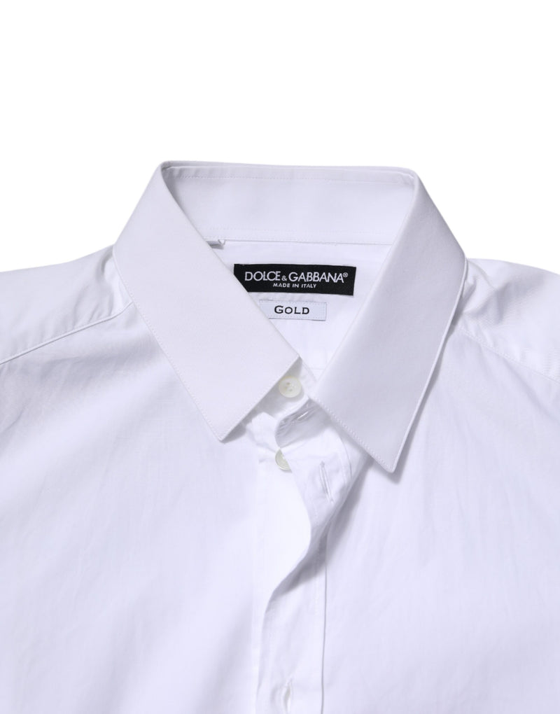 Dolce &amp; Gabbana wit katoenen overhemd met gouden details en lange mouwen.