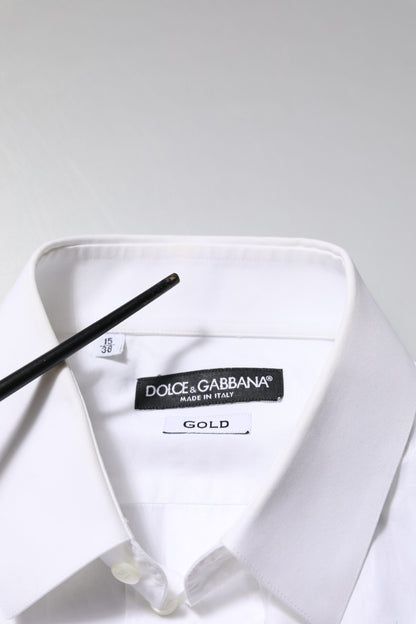 Dolce & Gabbana wit katoenen overhemd met gouden details en lange mouwen.