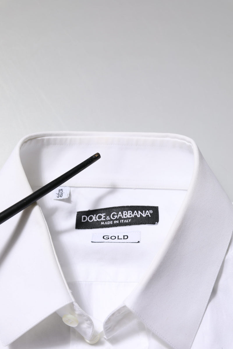 Dolce &amp; Gabbana wit katoenen overhemd met gouden details en lange mouwen.