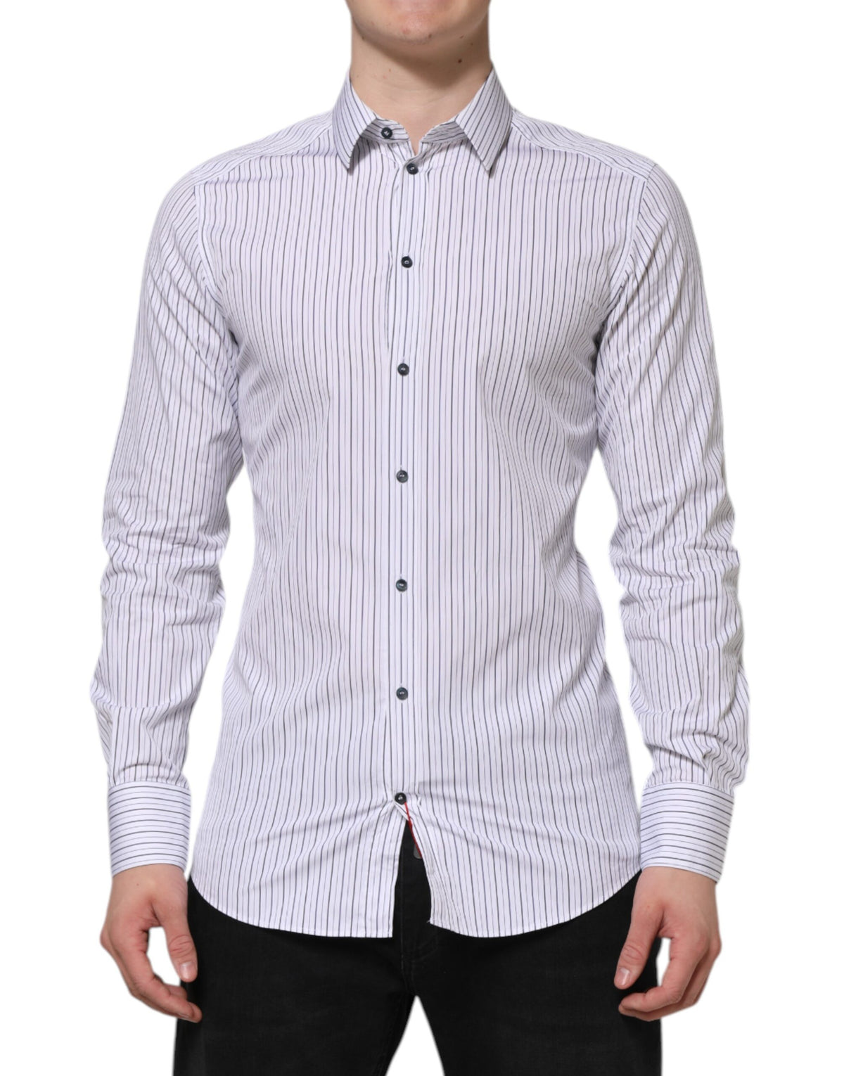 Chemise habillée en coton rayé blanc et bleu, dorée, Dolce &amp; Gabbana