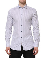 Chemise habillée en coton rayé blanc et bleu, dorée, Dolce &amp; Gabbana