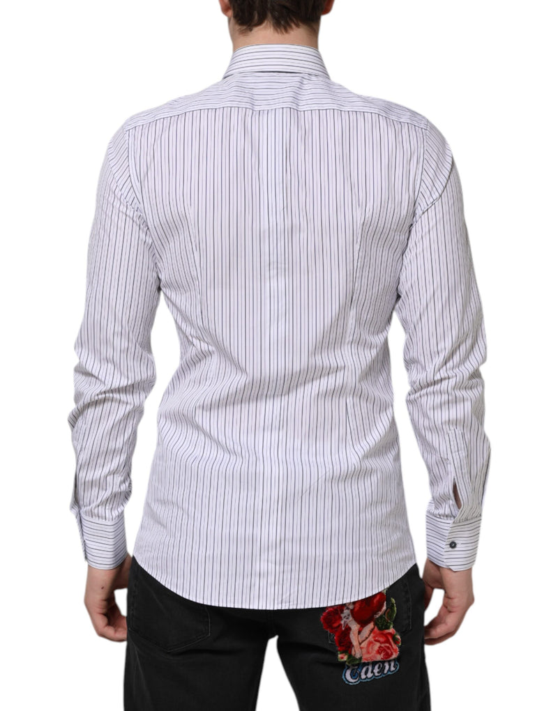 Dolce &amp; Gabbana wit-blauw gestreept katoenen overhemd, goudkleurig, formeel.