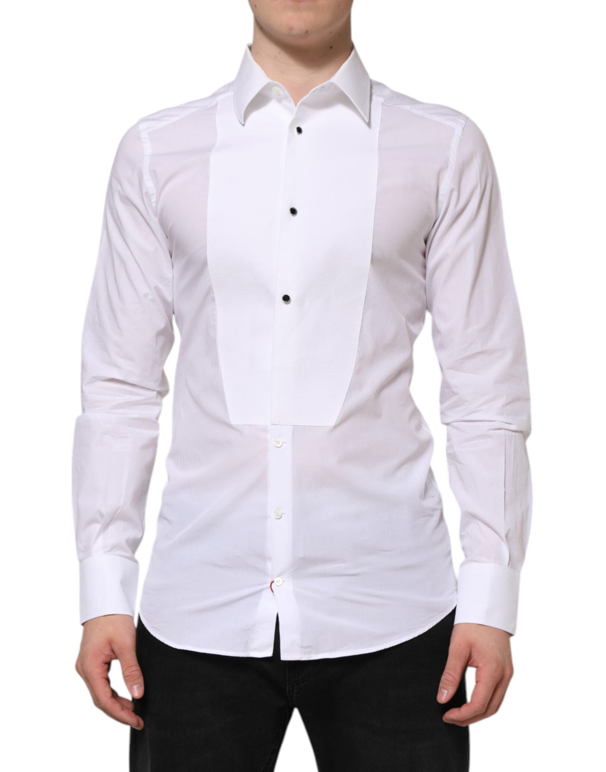 Chemise habillée en popeline de coton blanc avec bib doré de Dolce &amp; Gabbana