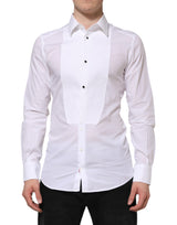Chemise habillée en popeline de coton blanc avec bib doré de Dolce &amp; Gabbana