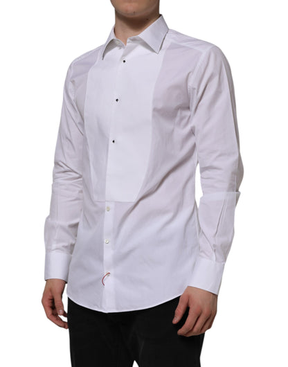 Chemise habillée pour homme Dolce &amp; Gabbana en popeline de coton blanche à col montant, dorée.