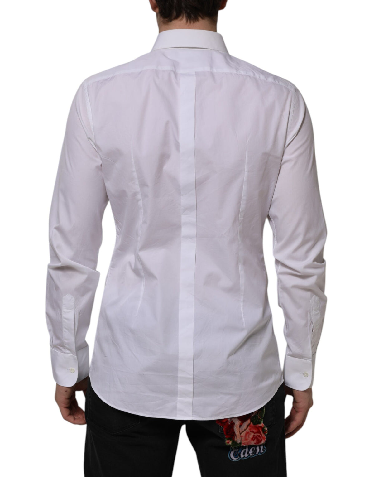Chemise habillée pour homme Dolce &amp; Gabbana en popeline de coton blanche à col montant, dorée.