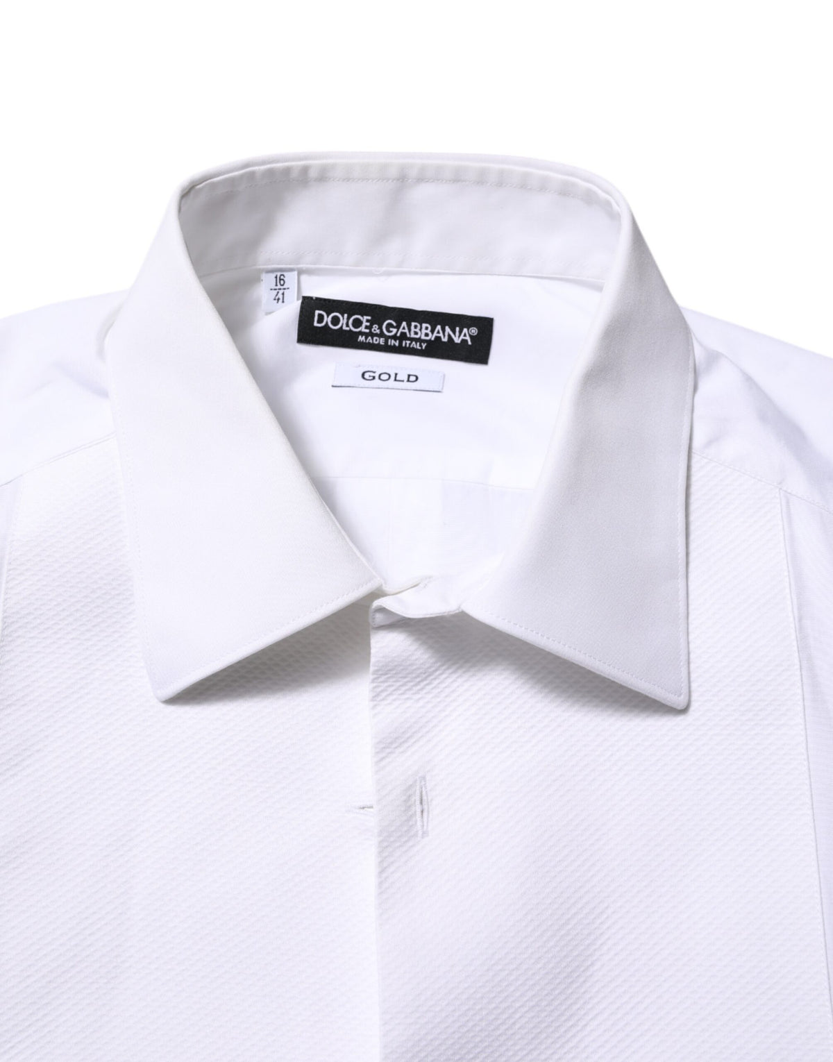 Chemise habillée pour homme Dolce &amp; Gabbana en popeline de coton blanche à col montant, dorée.