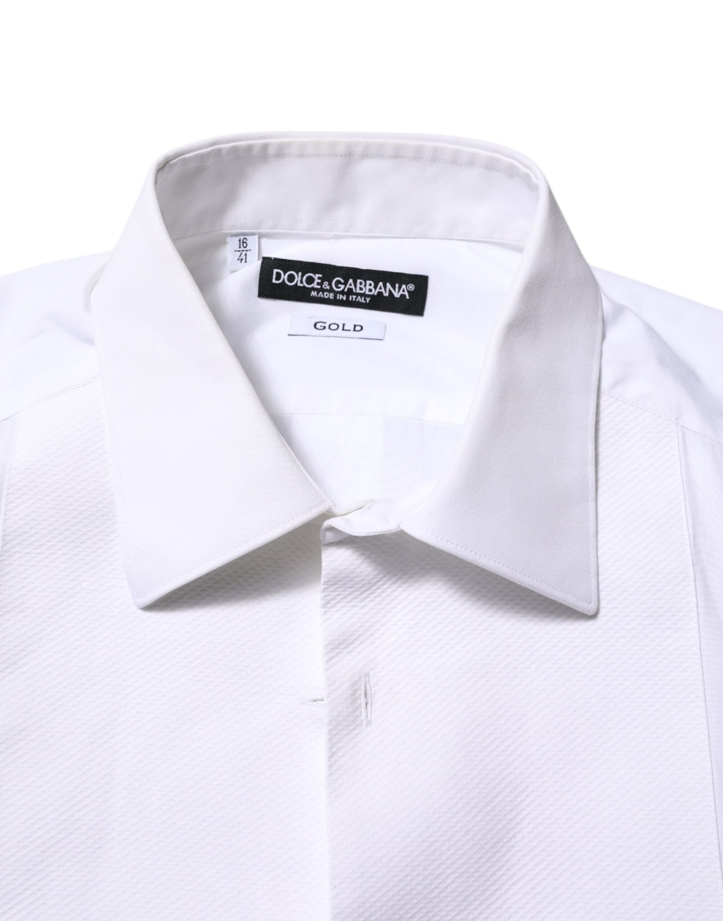 Chemise habillée pour homme Dolce &amp; Gabbana en popeline de coton blanche à col montant, dorée.